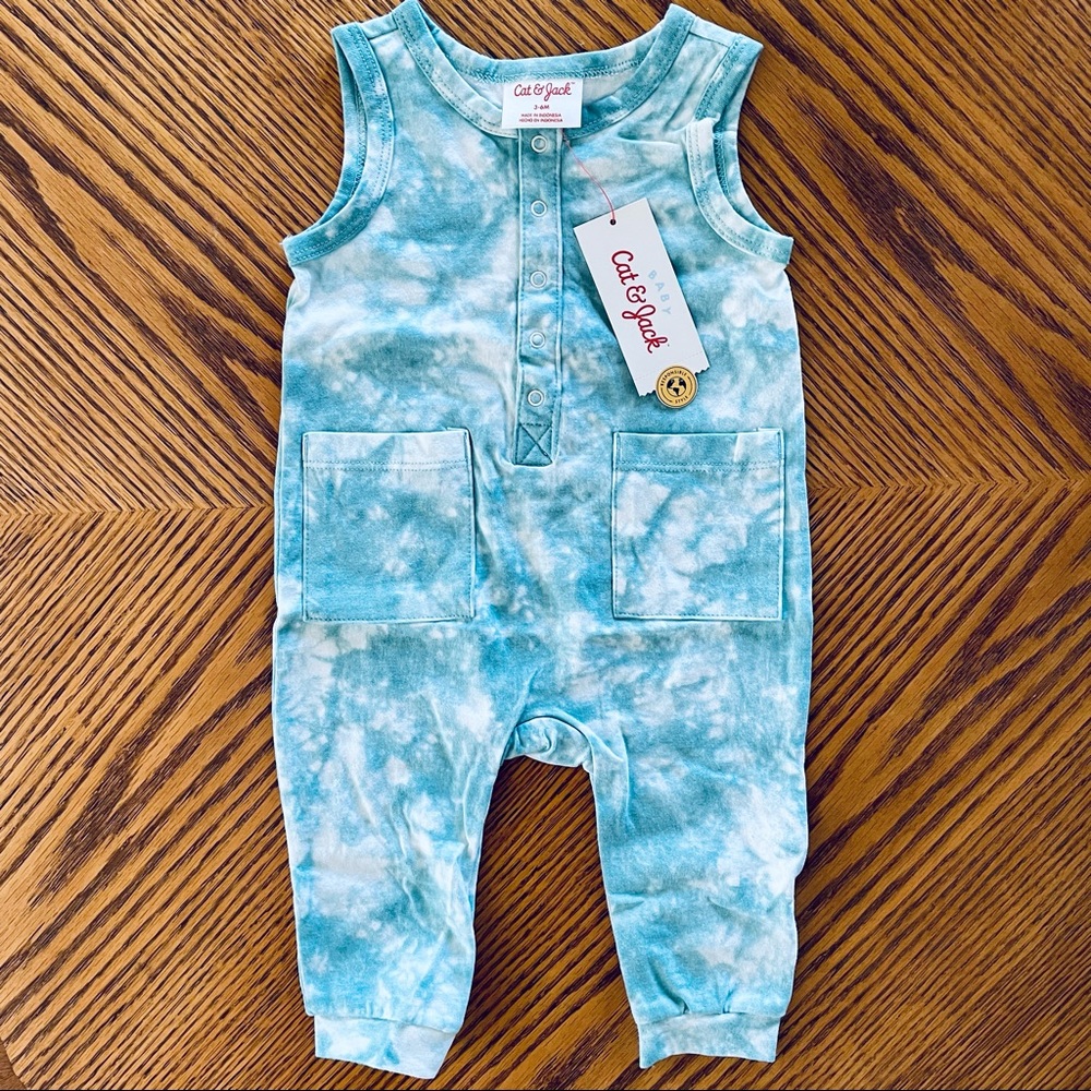 Bundle of Cat & Jack Baby Tie-Dye Henley Rompers - Ocean Green